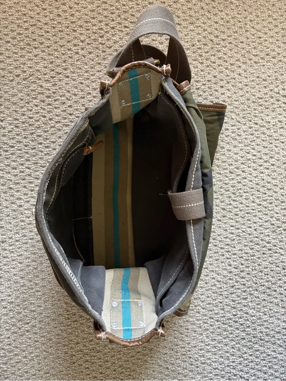 GAP Gray Canvas Messenger Bag with Brown Trim